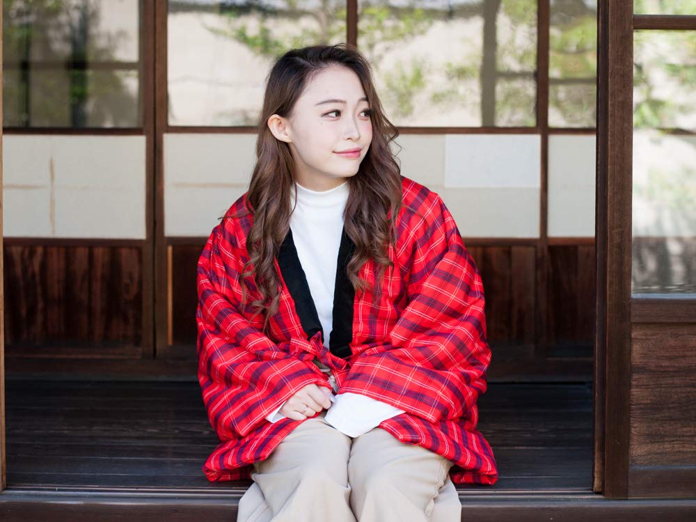 Tayutaf Hanten Made in Japan Padded One Size Fits Most Gift for Day or Respect for the Aged Day Grid Red and Women's Kurume-woven (Haten) - - - -
