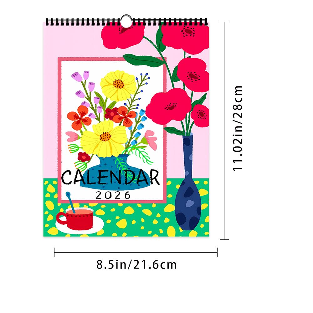 

1 шт. Настенный календарь 2026 Художественный Абстрактный Цветочный Дизайн, 12 Уникальных Иллюстраций, Идеальный Подарок на Дни рождения Рождество Новый год