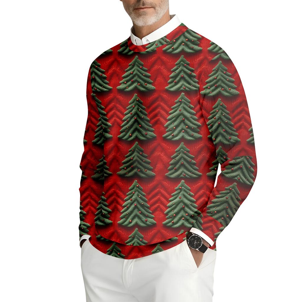 Men's Printed Round Neck Long Sleeve Ribbed Knit Sweatshirt