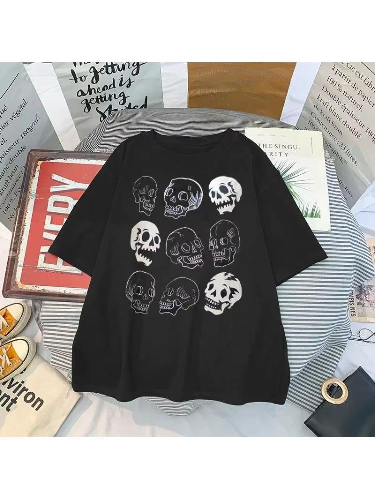 Dark Border Streetwear Graphic T Shirts Unisex Couple T Shirts Unisex Skull Print Gothic T Shirts Grunge Aesthetic Gothic T Shirts S