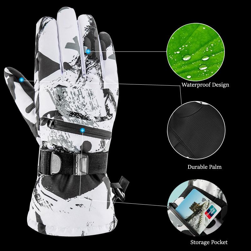 Thermal Ski Gloves Men Women Winter Fleece Waterproof Warm Snowboard Snow Gloves 5 Fingers Touch Screen for Skiing Riding