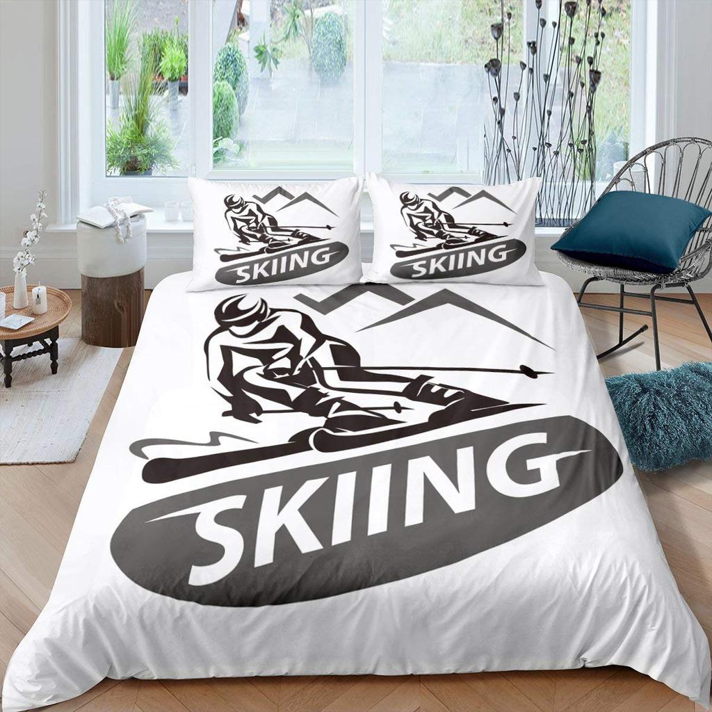 Skiing Sports Duvet Cover Queen Size For Kid Teen Winter Sport Ski Theme Comforter Cover Set Microfiber Snow Mountain Landscape