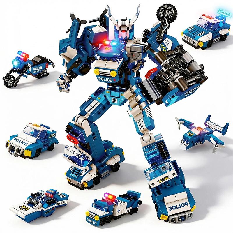 Superheld Mecha Stein Spielset 6in1 Verwandlungs Roboter Stein Spielset Auto Stein Spielset Spielset DIY Kinder Weihnachtsfeiertagsgeschenk
