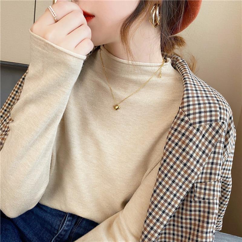 Høst Tynn Underdel Ensfarget Basis Pullover Genser for Kvinner Vinter Langermet Halvhøy Hals Strikkede Gensere Damer Elegant Casual Strikkeplagg 24843