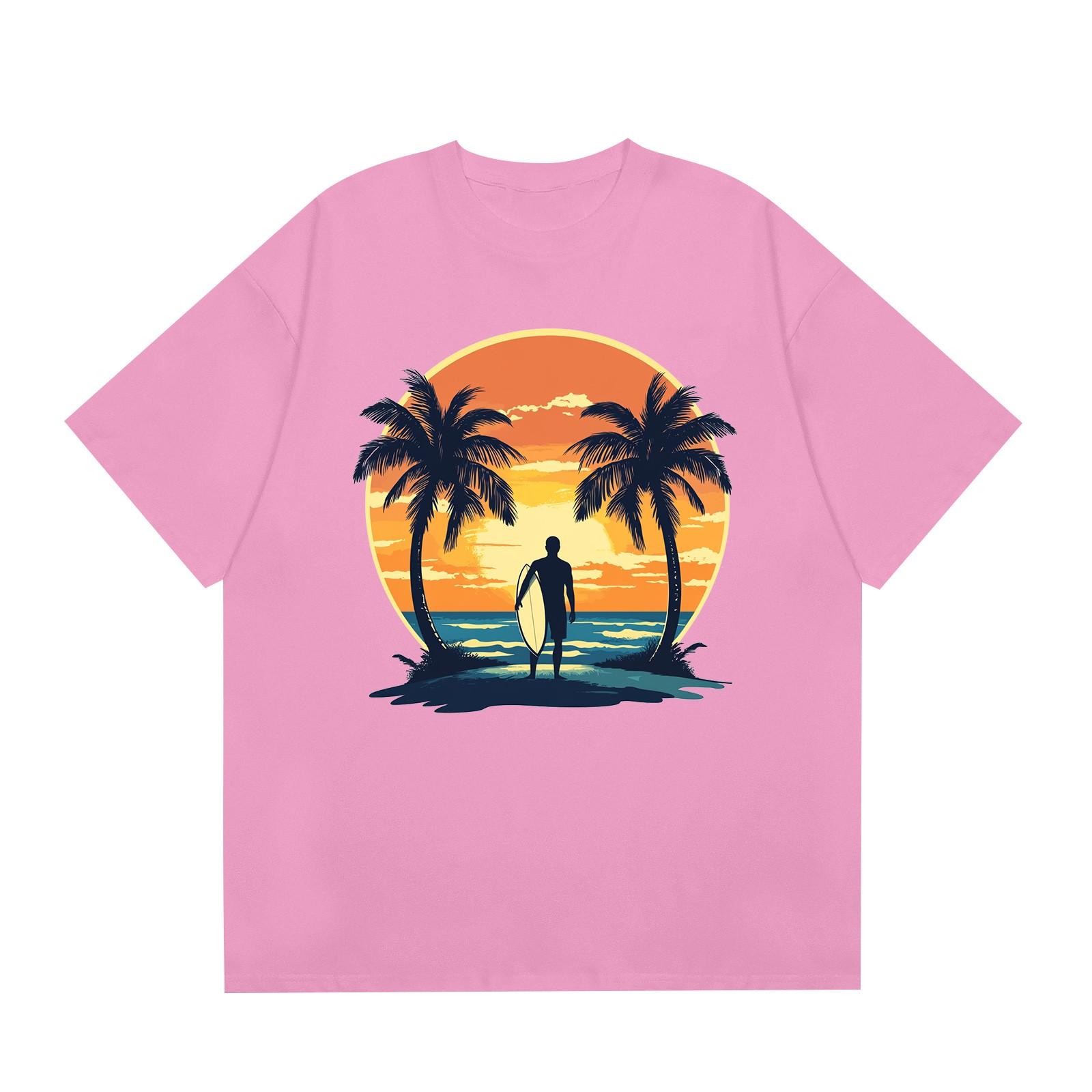 

Мужская повседневная футболка с круглым вырезом и коротким рукавом с принтом в гавайском пляжном стиле S розовый