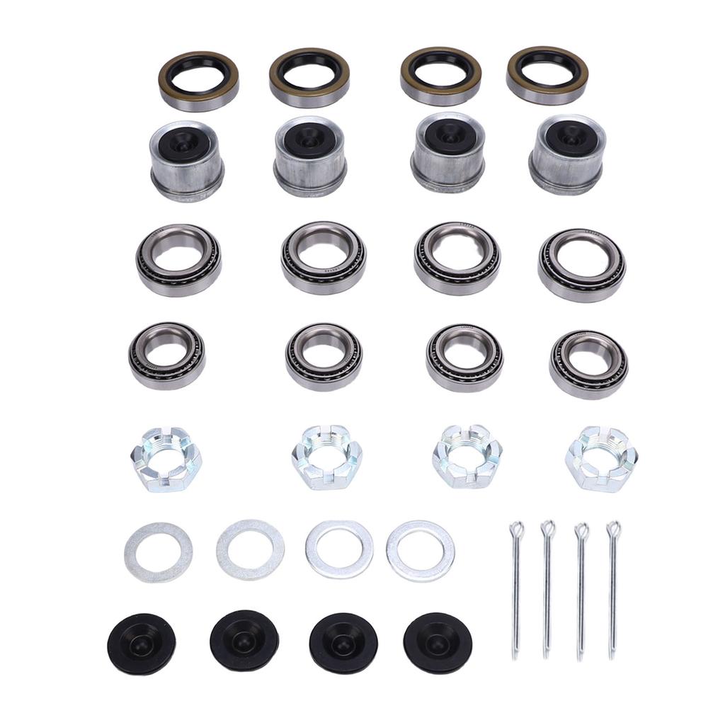 4 Sets 3500 LB Boat Trailer Axle Bearing Kits L68149 Grease Seals Spindle Nuts 1.98in Dust Covers Rubber Plugs Cotter