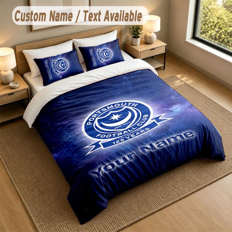 Bedding Set 1 Duvet Cover 2 Pillowcases Portsmouth FC Print Soft Bed Linen Bedroom Decor