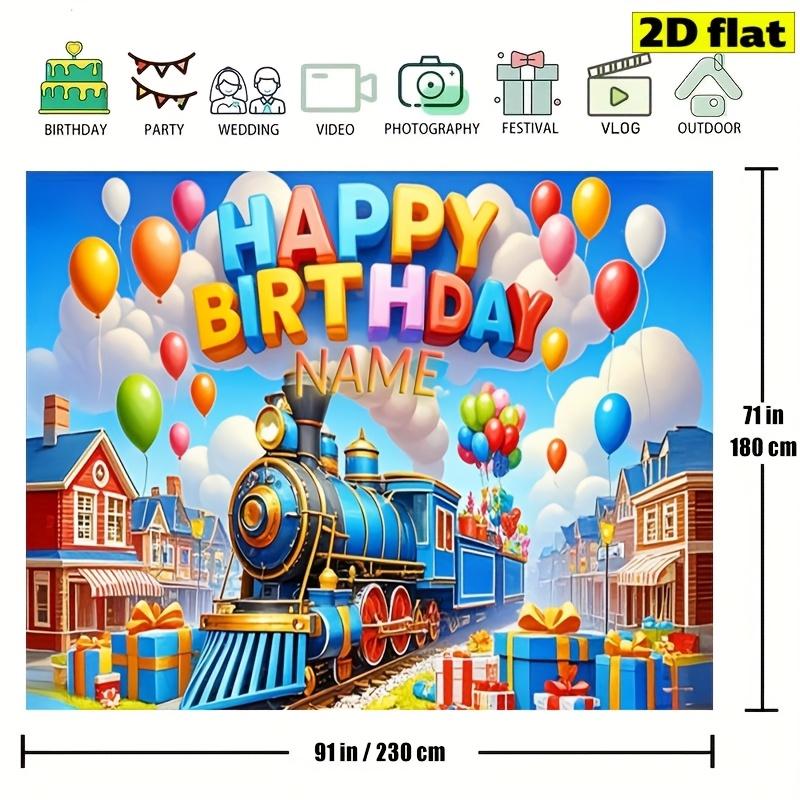2D Plane Party Banner - Customizable Colorful Cartoon Train Theme Birthday Background Cloth