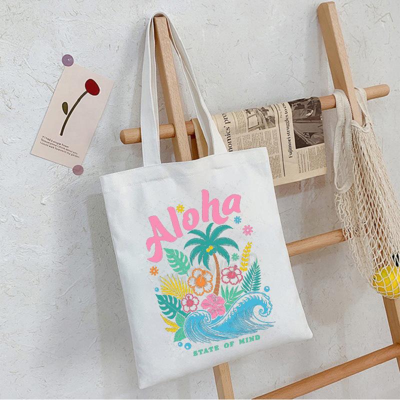 Casual Student Canvas Bag Eco Bag Summer Beach Flowers Printed Large Capacity Shoulder Bag