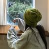 Women's Autumn and Winter Korean Style Versatile Green Wool Hat Winter Trend Korean Winter Japanese Face Protecting Knitted Hat