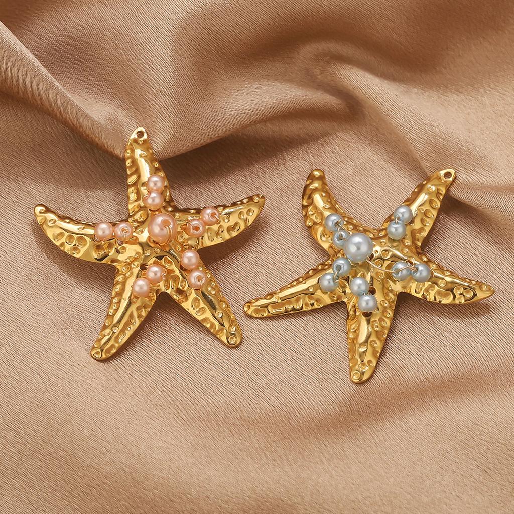 2pcs Creative Starfish Colored Round Bead Pendant Fashion Charm Stainless Steel DIY Jewelry Accessories  Direct Sales