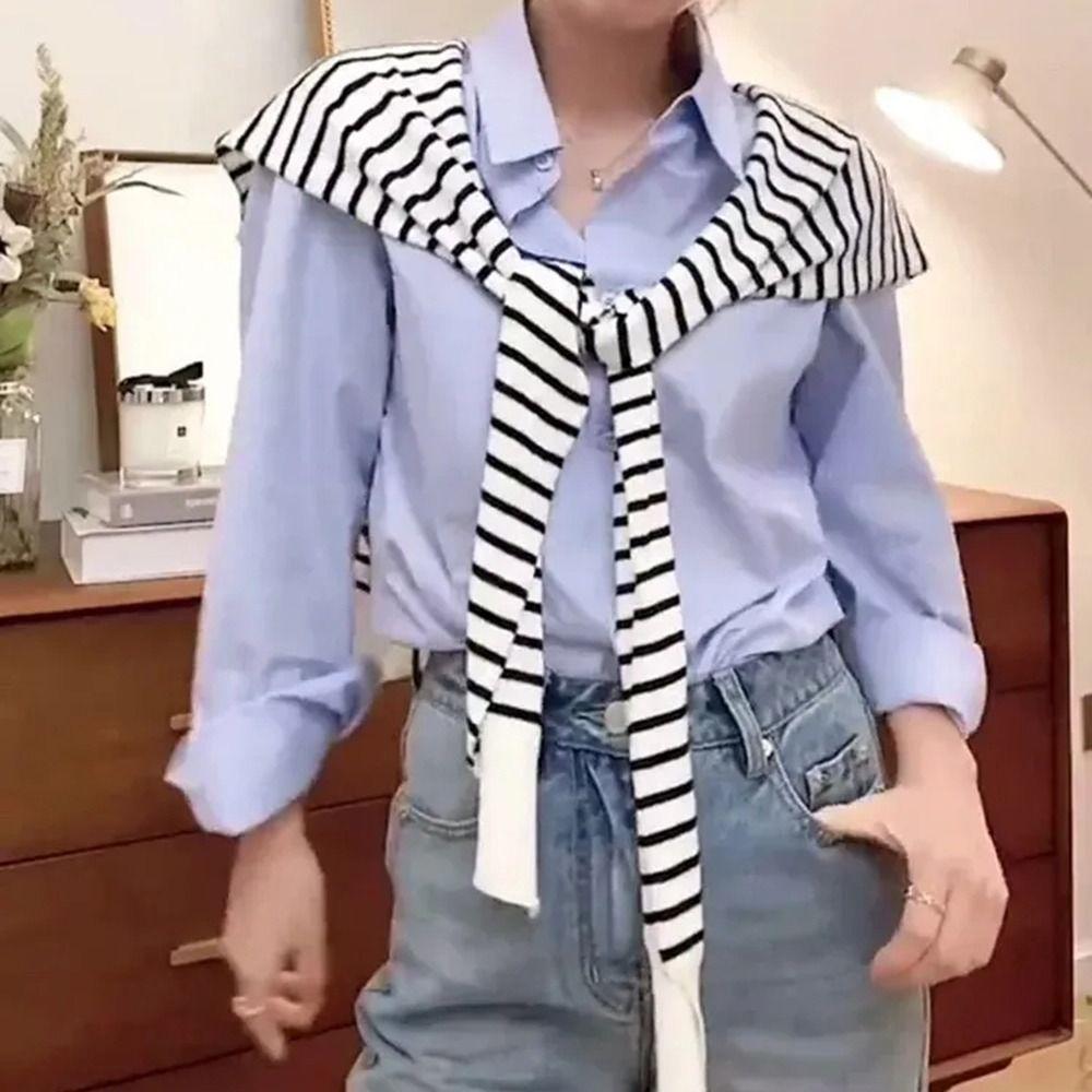 Striped Shoulder Protection Scarf Lightweight Fake Collar Trendy Warm Shoulder Wrap  Spring Autumn