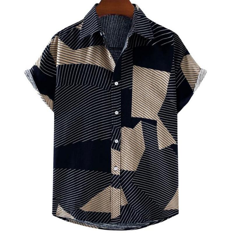 Patchwork Plaid Printed Men’S Clothing Summer Casual Short Sleeved Daily Street Tops Loose Oversized Shirt