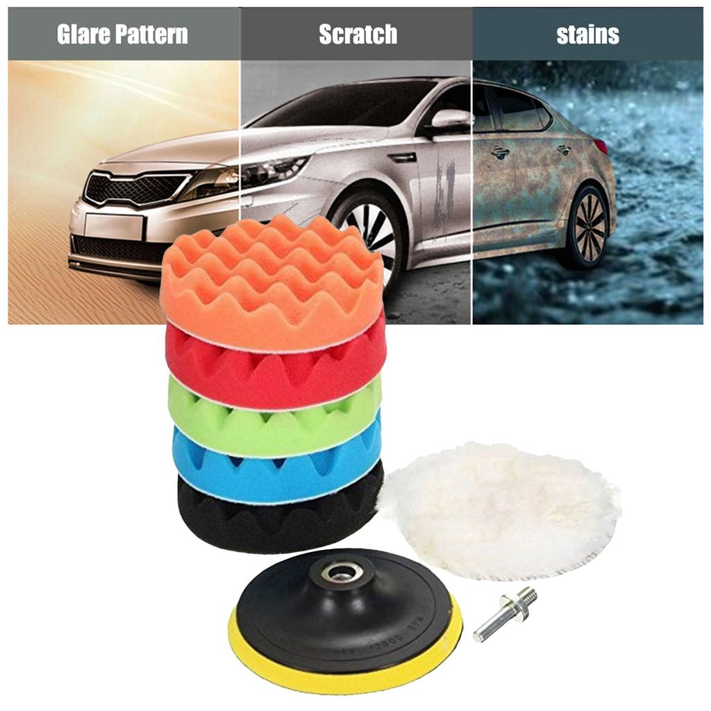 5pcs Car Polishing Disc Care Set Self-Adhesive Buffing Waxing Sponge Wool Wheel Polishing Pad For Car Polisher Drill Adapter