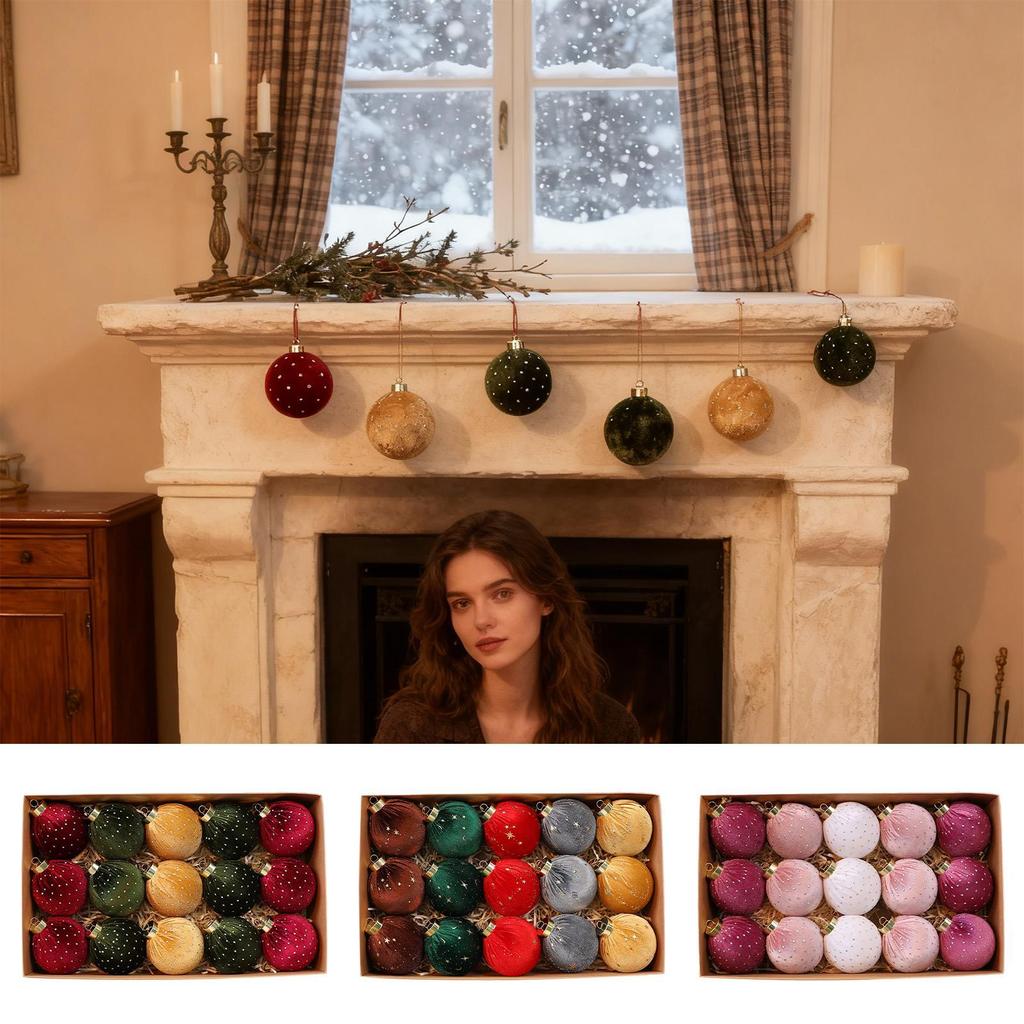 Weihnachtsschmuck aus Samt 15 Stück Beflockte Rustikale Bauernhausdeko Christbaumschmuck Für Bauernhaus Schlafzimmer Badezimmer