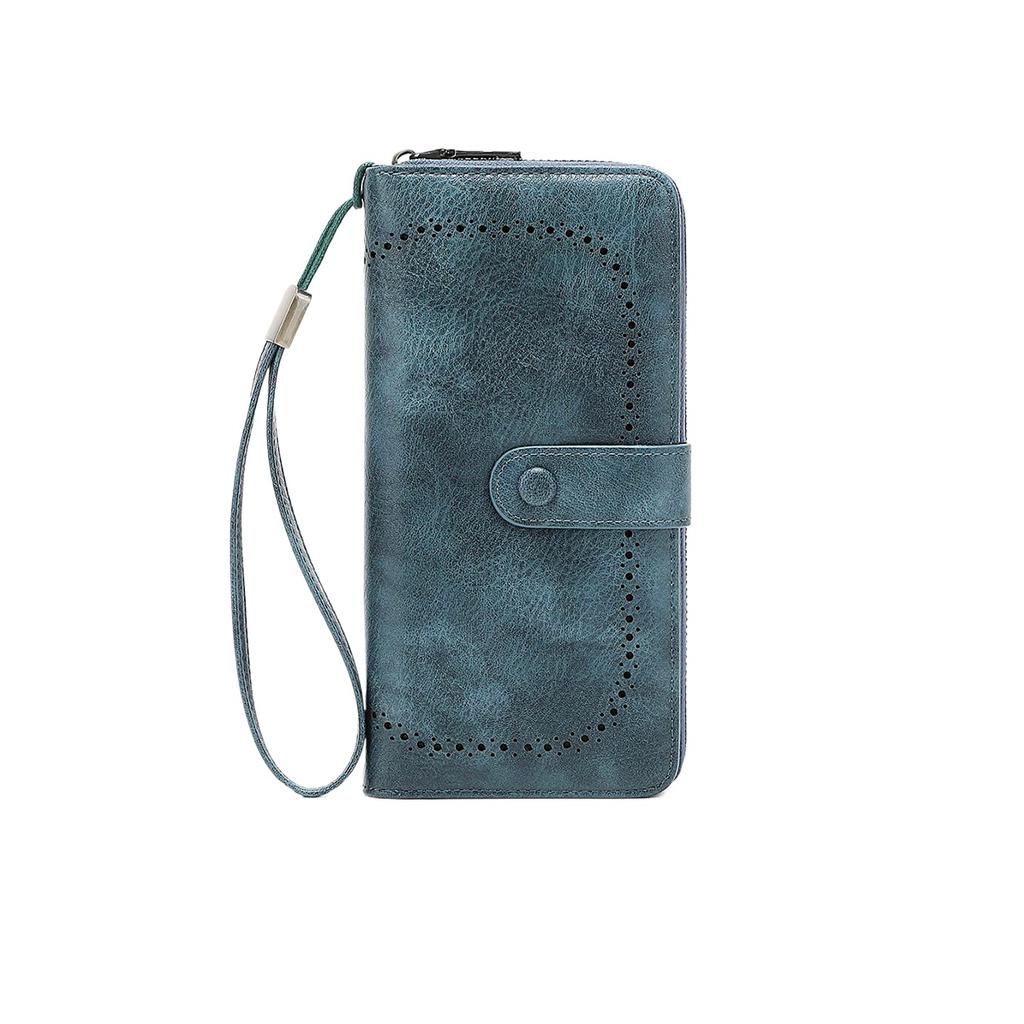 Multifunctional Women's Wallet Retro Oil Wax Leather Long Wallet Simple Large Capacity Card Bag