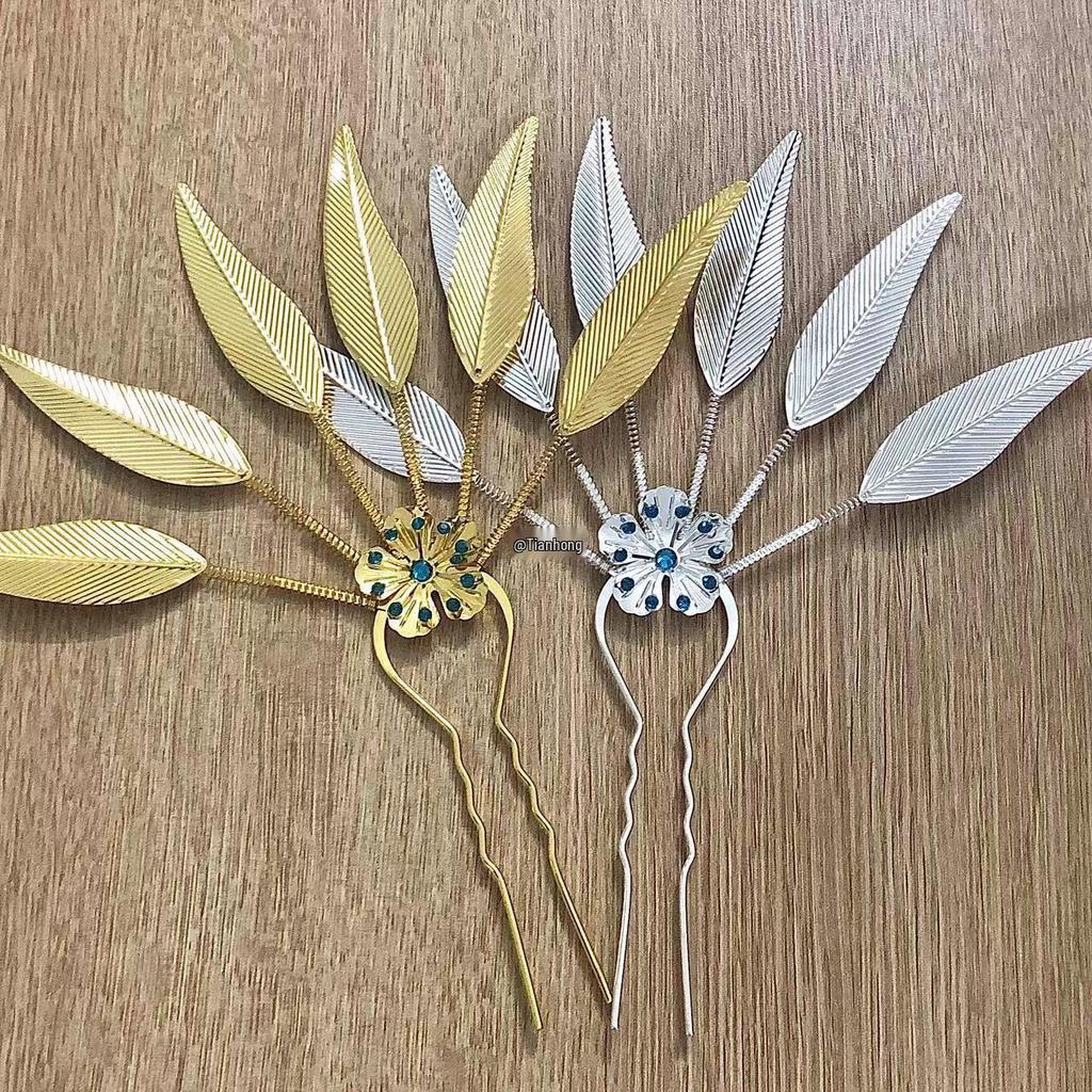 Dai Ethnic Gold Leaf Hairpin and Headpiece for Traditional Dance and Hanfu Costumes