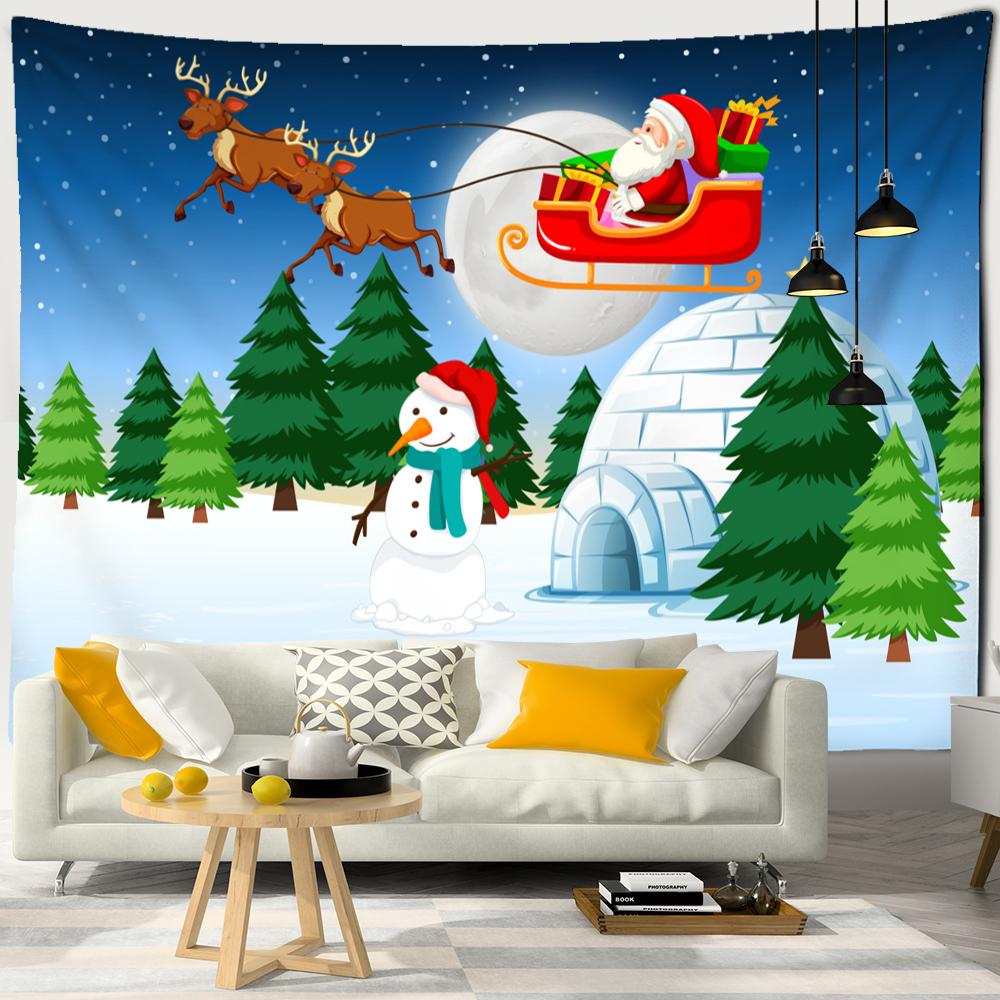 Santa and Sleigh Tapestry Wall Hanging Cartoon Illustration Witchy Christmas Girls Dorm Home