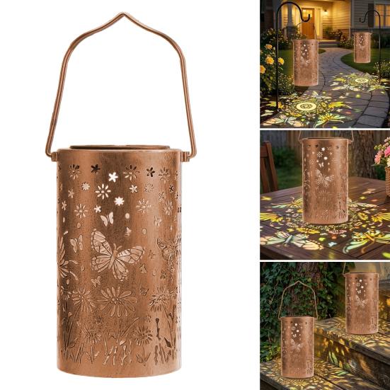 Decorative Garden Lights Solar Powered Outdoor Lanterns Waterproof Metal Floral Pattern Warm Glow Ambient Light for Patio Walkway Decor