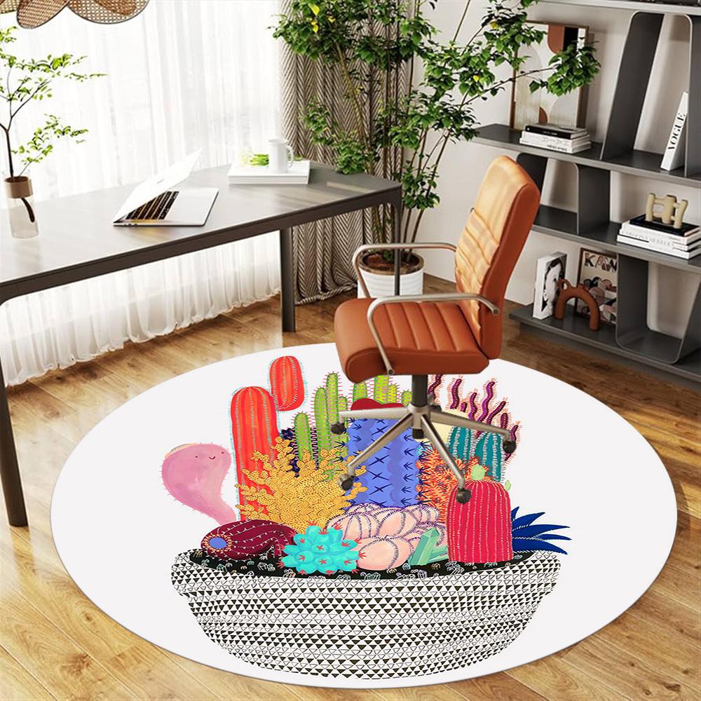 1pc cactus succulent Round Chair mat Area Rug - Non-Slip, Floor Mat for Office, Bedroom, and Indoor Decor c1118205