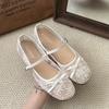 Scarpe Mary Jane a punta quadrata, bocca bassa, fondo piatto, con fiocco a rete e fibbia quadrata, scarpe singole, stile fata delicato