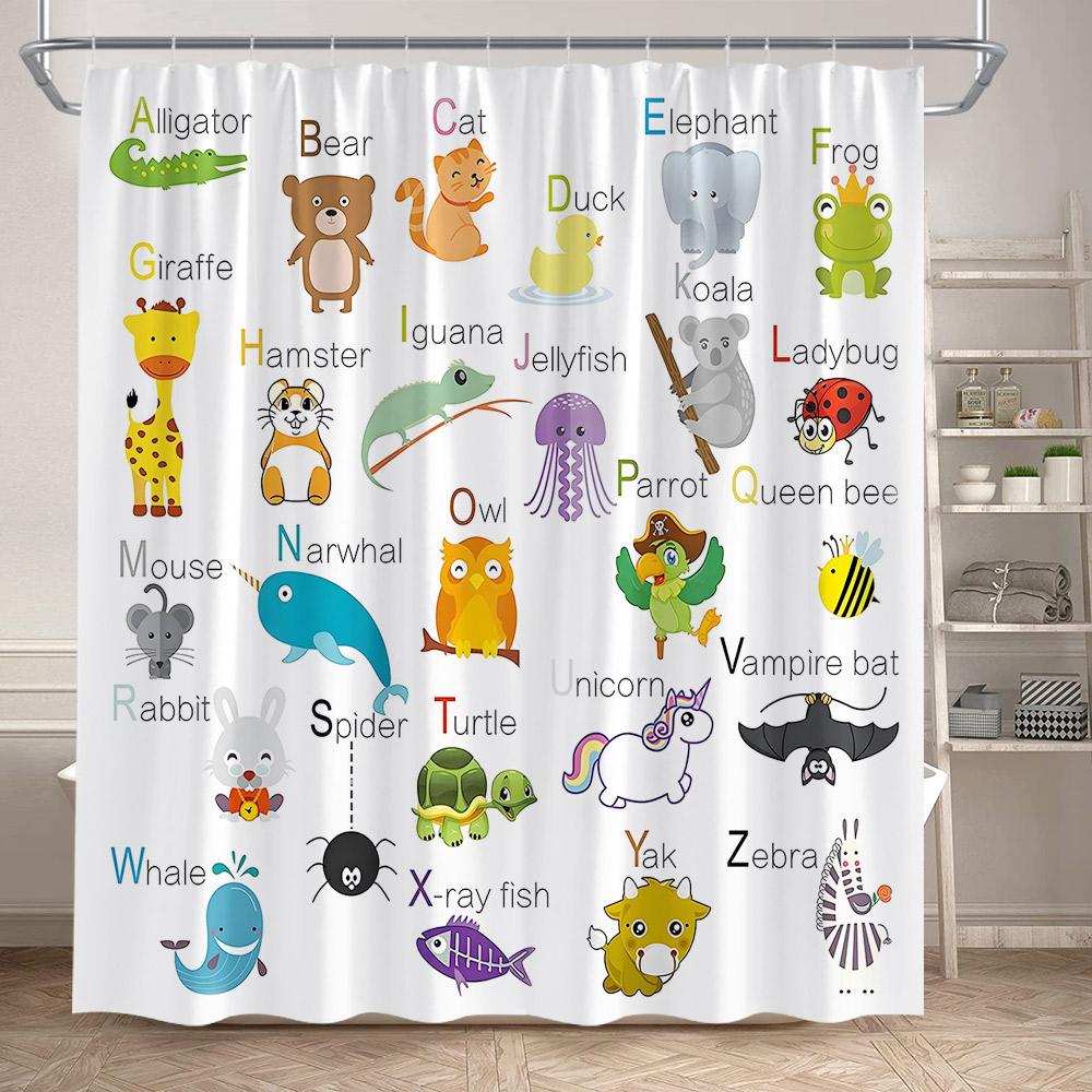 Funny Cartoon Animals Shower Curtains Cute Panda Owl Pet Cat Kids Bath Curtain Polyester Fabric Children Home Bathroom Decor Set