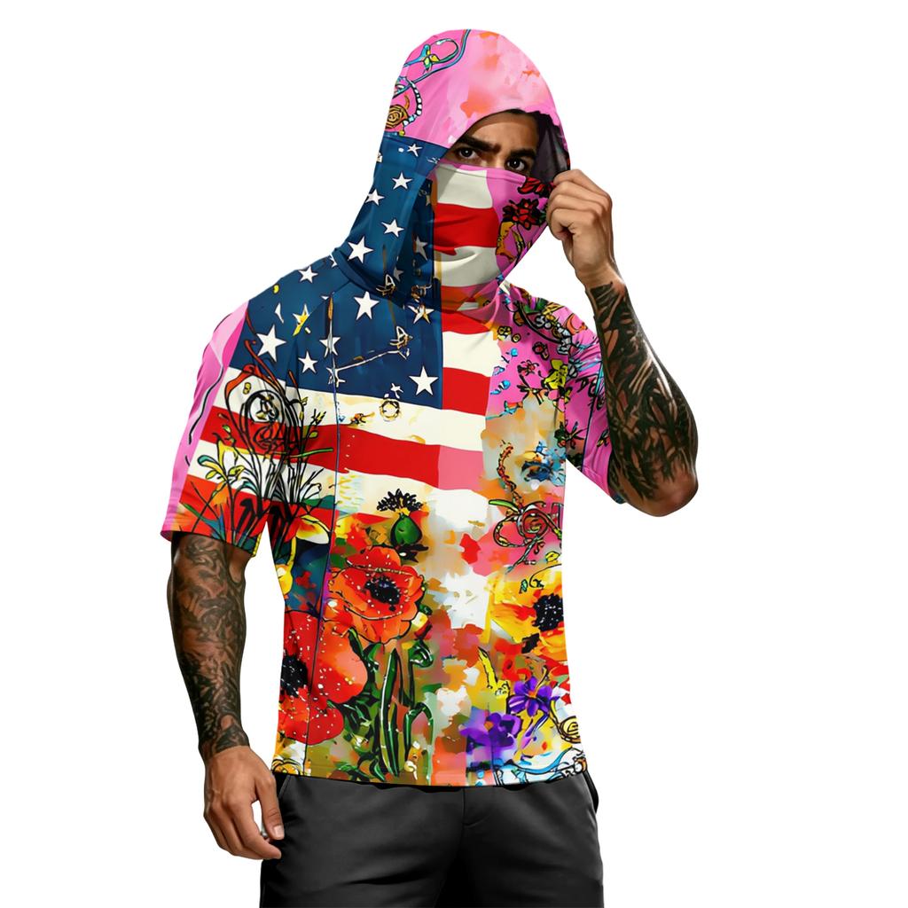 Herren Sommer Unabhängigkeitstag Colorblock Schnelltrocknendes Kurzarm-T-Shirt, UPF 0+ UV-Schutz Angeln & Sport Sonnenschutz-Hoodie