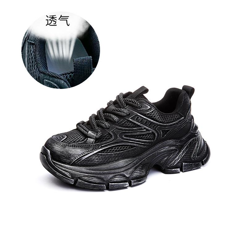 Genuine leather daddy shoes women's spring 2025 new casual sports running shoes versatile platform height booster shoes retro women's shoes