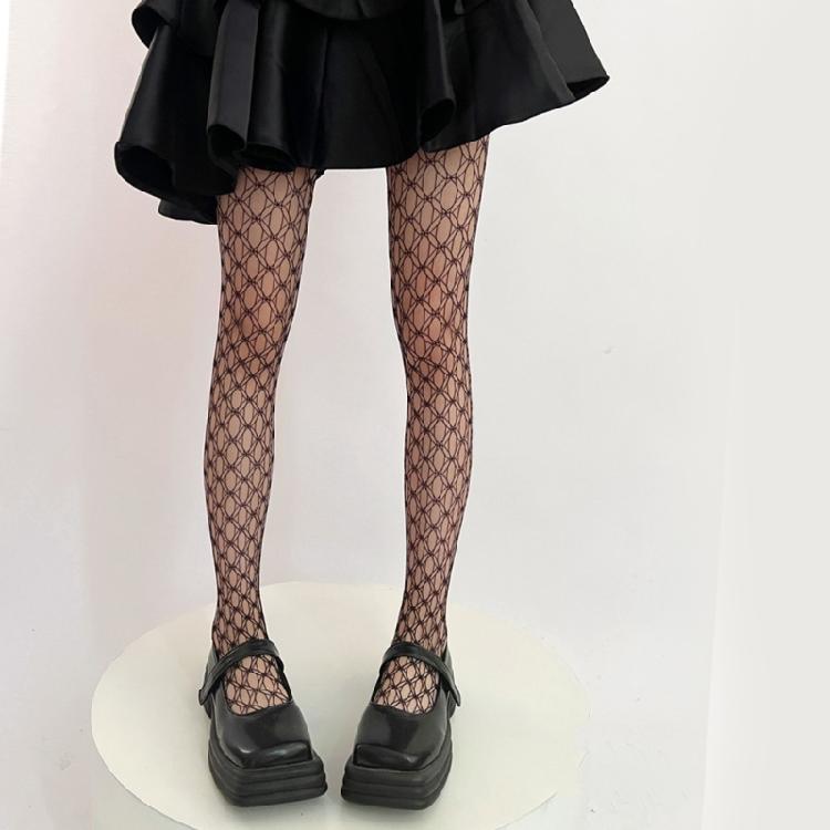 Hollowed Out Fishnet Hosiery Tights with Geometric Circle Pattern Aesthetic See Through Pantyhose Stockings for Women