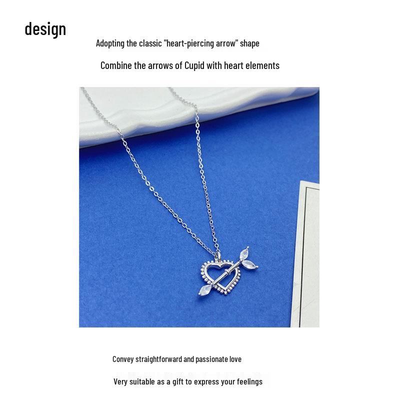 S925 Sterling Silver Arrow Through Heart Necklace for Women - Elegant, Minimalist Design, Perfect Valentine's Day Gift