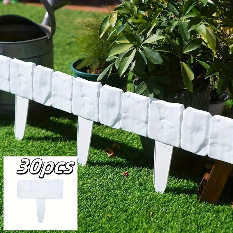 30pcs Durable Weather-Resistant Plastic Garden Boundary Fence | Interlocking Stone-Effect Mini Fence for Flower Beds