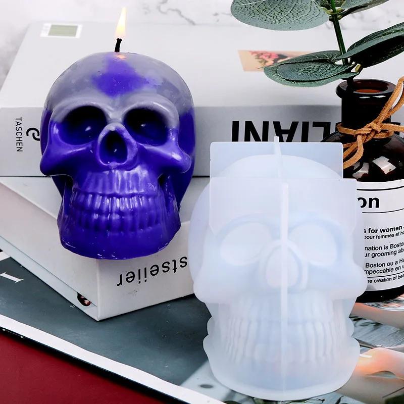 Moule en silicone pour bougies en forme de tête de mort, pour Halloween, Pâques, fabrication de bougies aromatiques, savon fait main, plâtre, moulage 3D, décoration d'intérieur