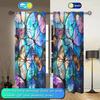 2-Panels Stained Glass Butterfly Semi Blackout Curtain   Half Blackout Suitable for Artistic Home Decorative Curtains