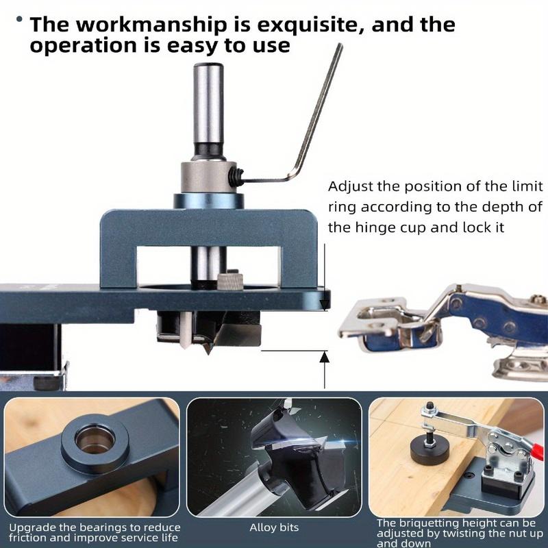 35mm Hinge Jig - Precise Boring Guide with Adjustable Edge & Quick Clamp - Hardened Drill Bits for Cabinetry, Furniture DIY