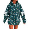 Ladies' Christmas Printed Bow Long Sleeved Loose Fitting Headband With Rope Hooded Sweatshirt Top