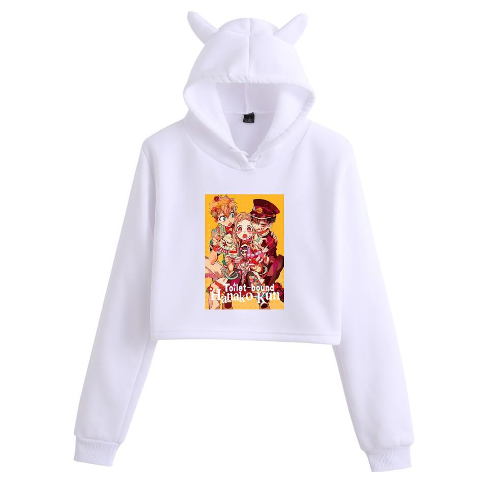 Jibaku Shonen Hanako-kun Crop Top Mikina s kočičími oušky pro dívky