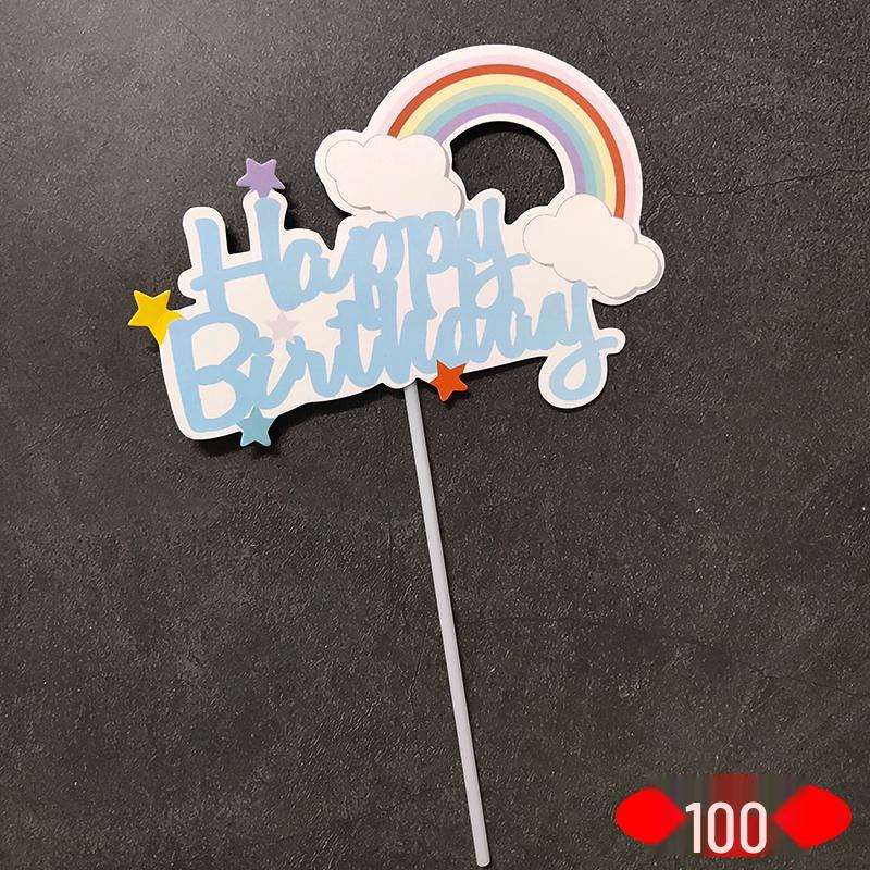 Large Rainbow Birthday Cake Toppers: Seven-Color Balloons, Love Hearts, Clouds, Stars Ornaments