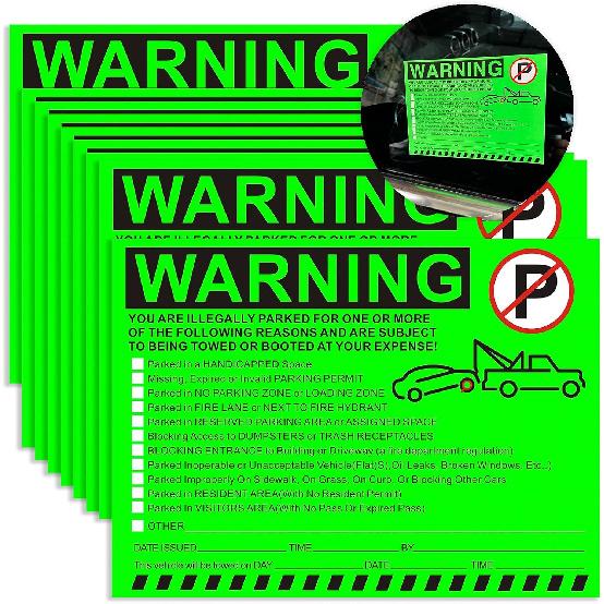Illegal Parking Warning Stickers - Vibrant Green Parking Violation Notices - Stick-It-And-Forget-It Adhesive - 55 Pcs Private Parking Violation