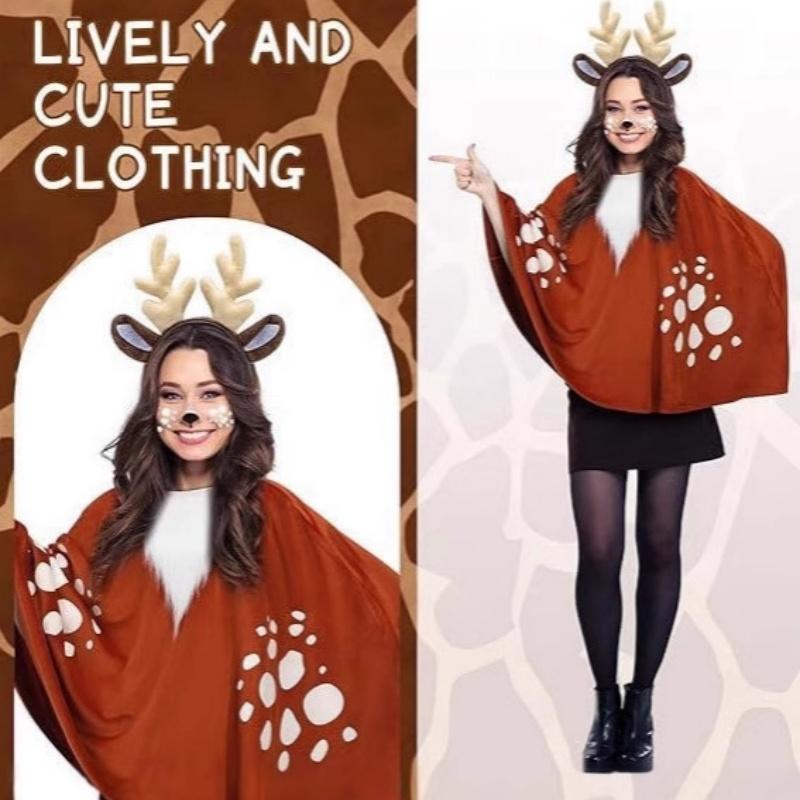 Christmas Deer Costume Set Women'S Adult Reindeer Costume Including Deer Cloak Costume
