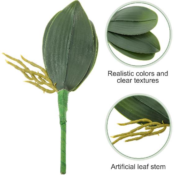2 Pcs Orchid Leaves Artificial Real Touch Faux Phalaenopsis Stems Leaf 8 Inches Green Leaf Plants Fake Cymbidium Flower Foliage Green Real Touch