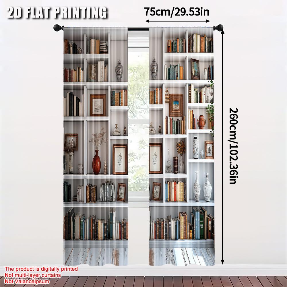 Tende per finestre con stampa piatta, ideali per feste, librerie, vasi, cornici, in tessuto, senza elettricità, per decorare le pareti. Set di 2 tende in poliestere lavabili.