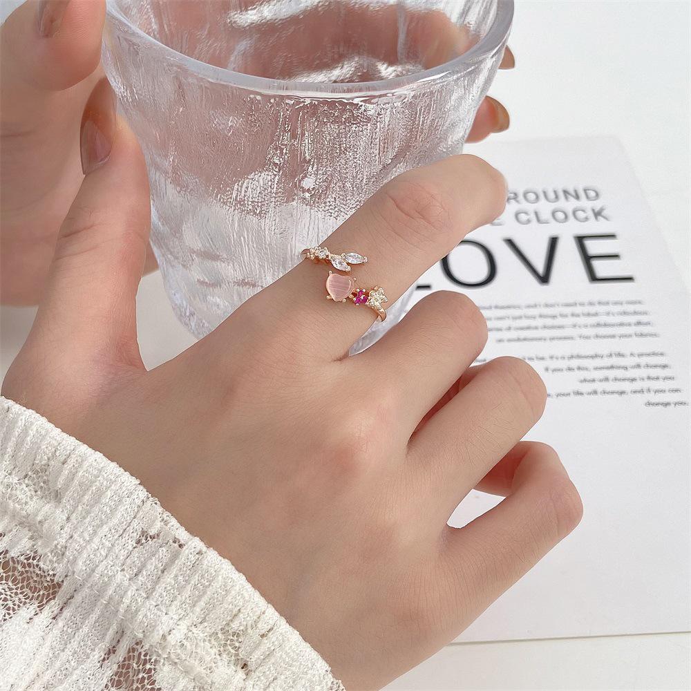 Double-Layer Zircon Love Flower Ring - Adjustable, Luxury Japanese & Korean Design