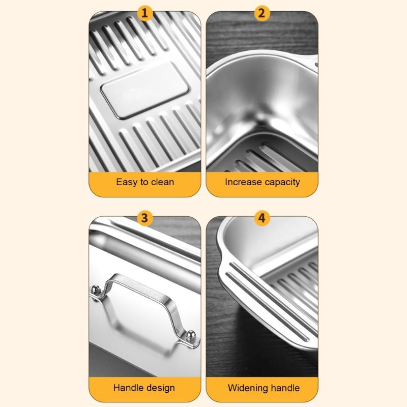 Multifunctional Stainless Steel Serving Tray Square Silver Food Platter Rusts Resistant Dishwasher Safe Dinner Tray