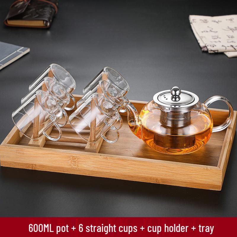 High-Temperature Resistant Glass Fiber Leak-Proof Tea Set: Thickened Borosilicate Glass Gongfu Teapot & Cups