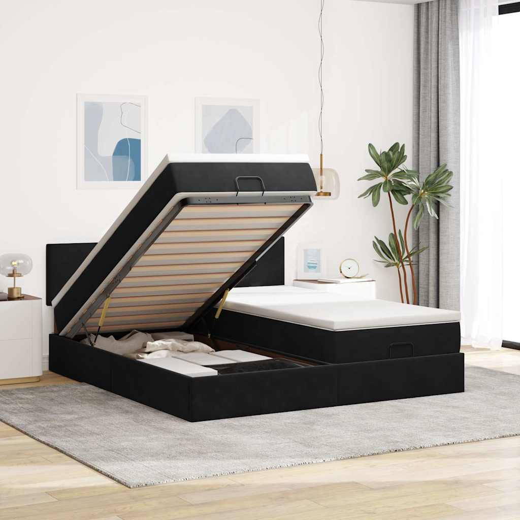 Ottoman Bed with Mattress Black 200x200 cm Velvet