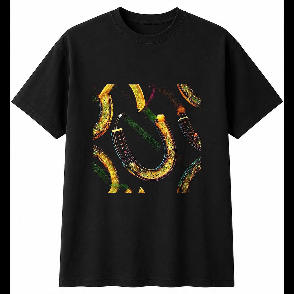 Detailed Horseshoe Glowing Retro Mens T-Shirt Black 100% Cotton Motoring Printed