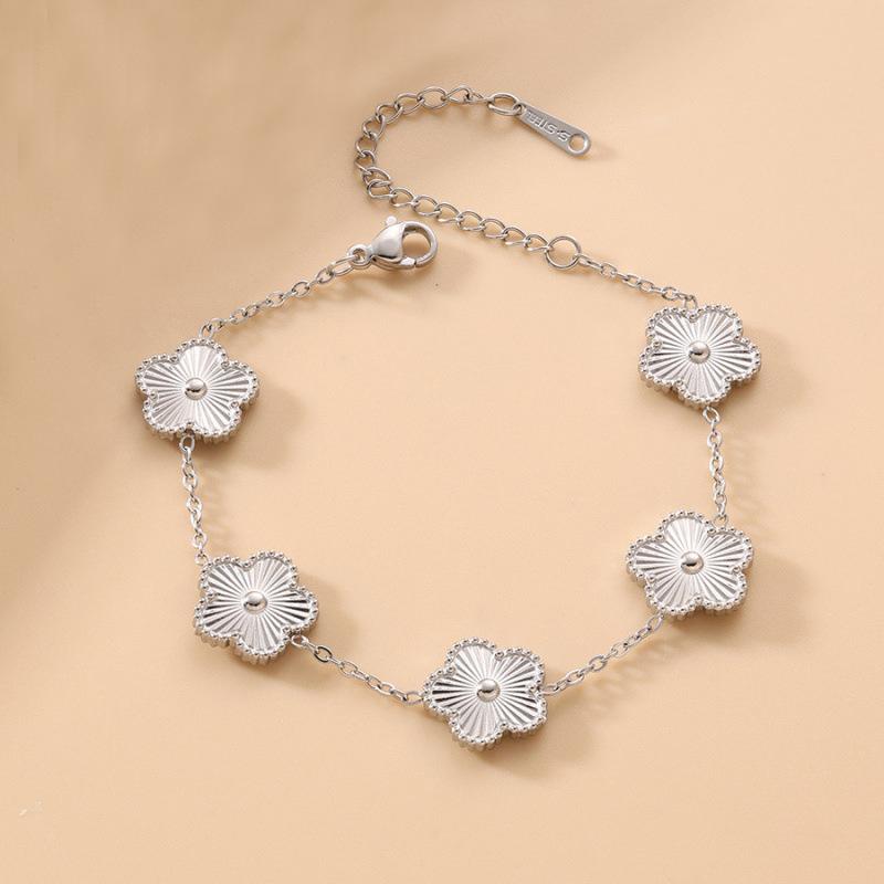 Lucky Five-Leaf Clover Beaded Bracelet for Women Classic Fashion Minimalist Gold Plated Stainless Steel Jewelry