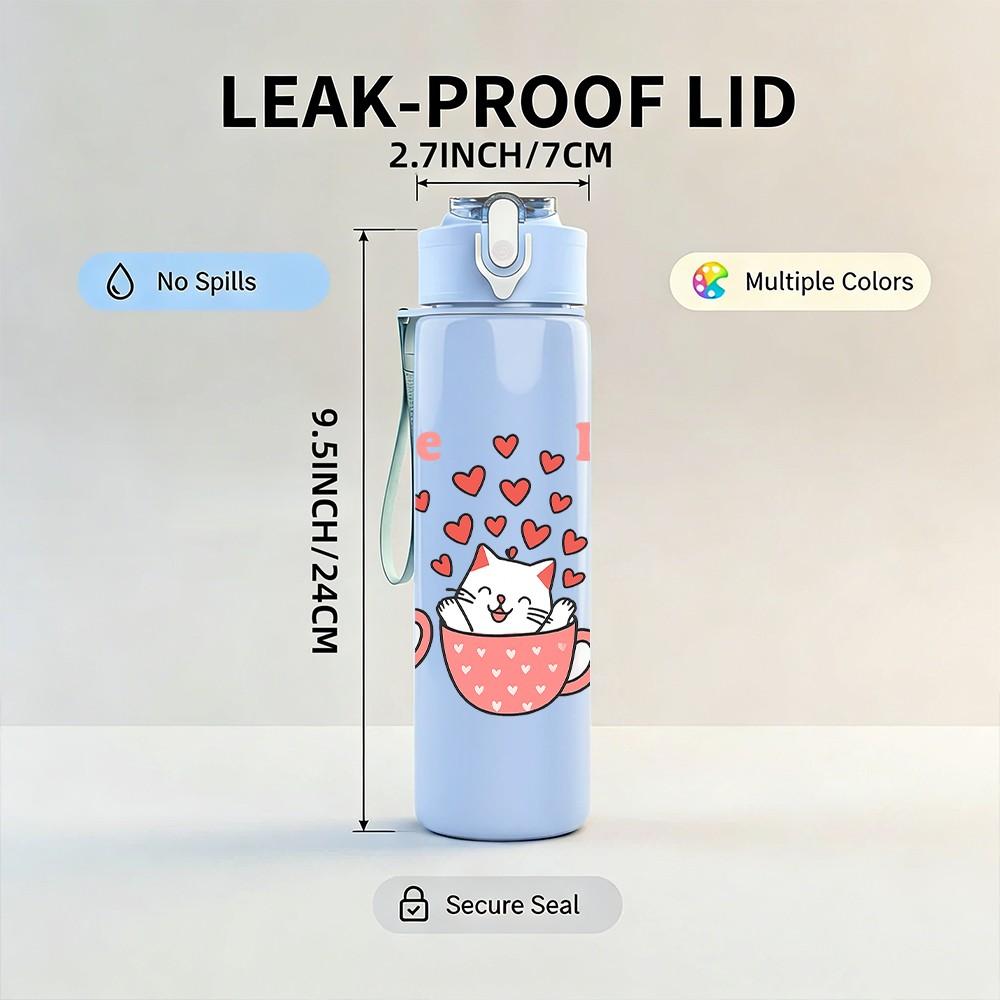 1PC True Love Tea Cups Print 750ml Color Plastic Sports Water Bottle Leakproof Flip Straw Lid Suitable for Sports Office Home Use