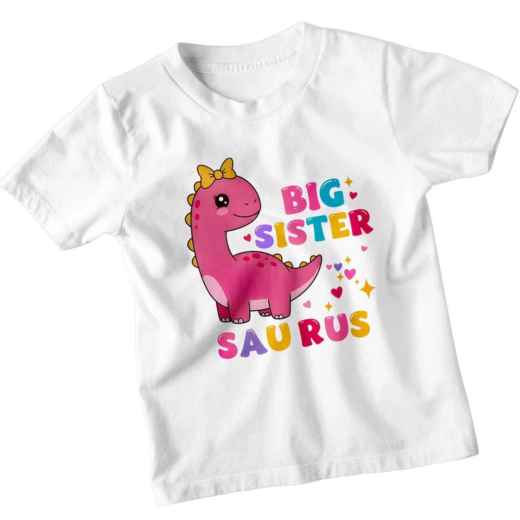Big Sister Saurus Dinosaur Girls T-Shirt Cute Kids Animals Tee