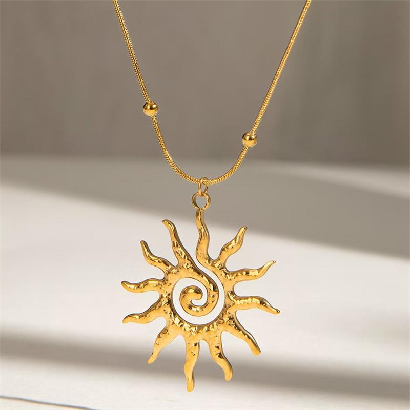 Fashion Vintage Chic Sun Pendant Necklace for Women Stainless Steel Earrings Statement Golden Fashion Jewlery Accessories Gifts